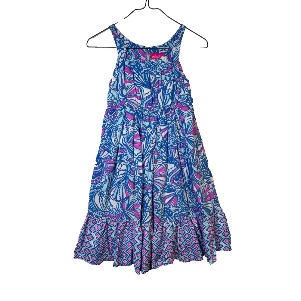 Lilly Pulitzer for Target Dress Girl's 3T Blue Pink Shell Print Ruffle Hem Boho